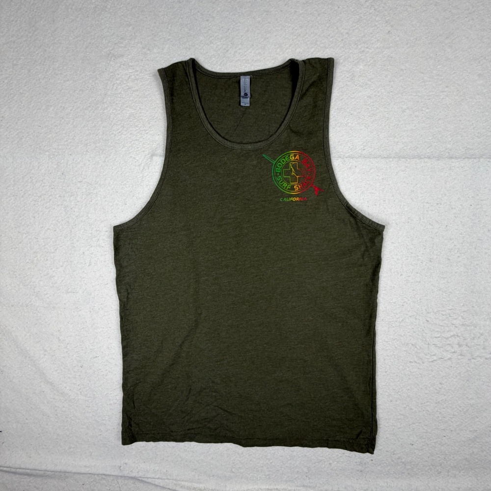 Next Level Bodega Bay Surf Shack California Tank Top Mens Medium Olive Green